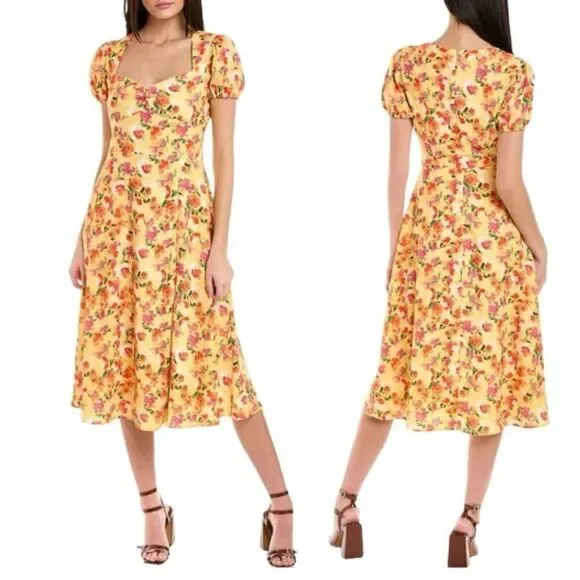 Alexia Admor Gracie Sweetheart Fit & Flare Midi Dress in Yellow Floral Size 6 - Picture 3 of 16